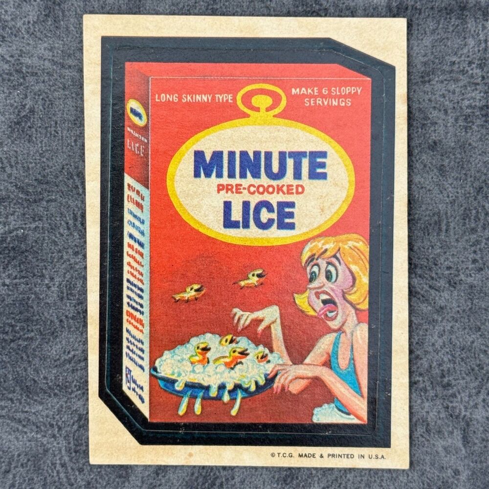 Vintage Topps Wacky Packages Die Cut Card Sticker Minute Pre-cooked Lice